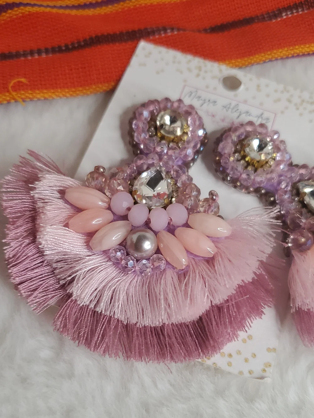 Pink and Mauve Beaded Fringe Clip-On Earrings